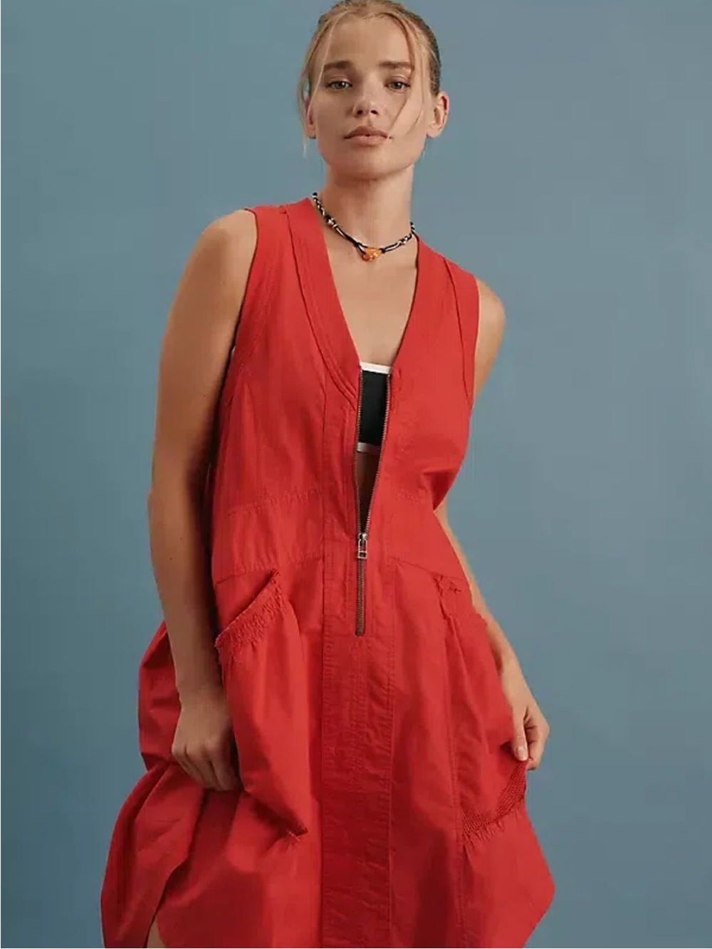 Red Zip-Front Women's Daily Practice Trek Utility Mini Dress Anthropologie